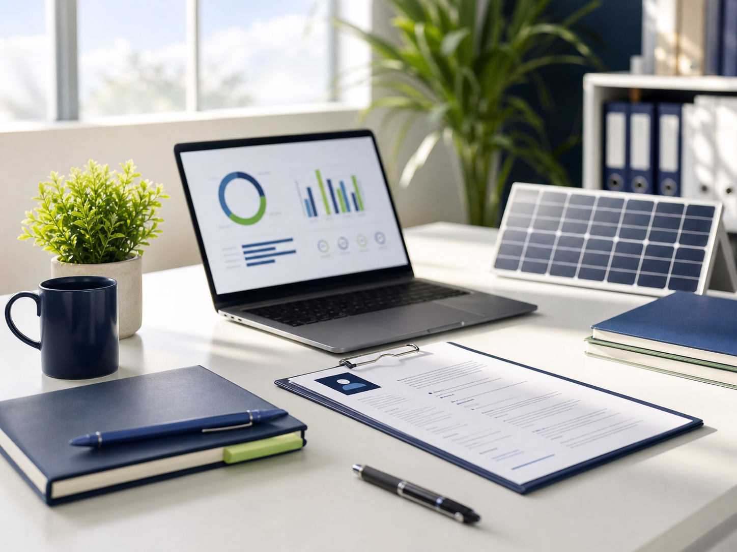 Espacio de trabajo profesional para oportunidades laborales en energía renovable